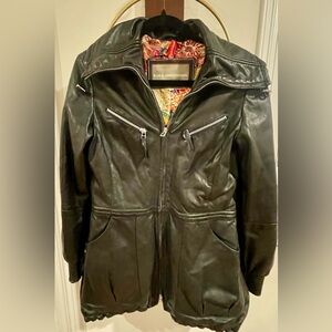Black Leather Zip Jacket for Women